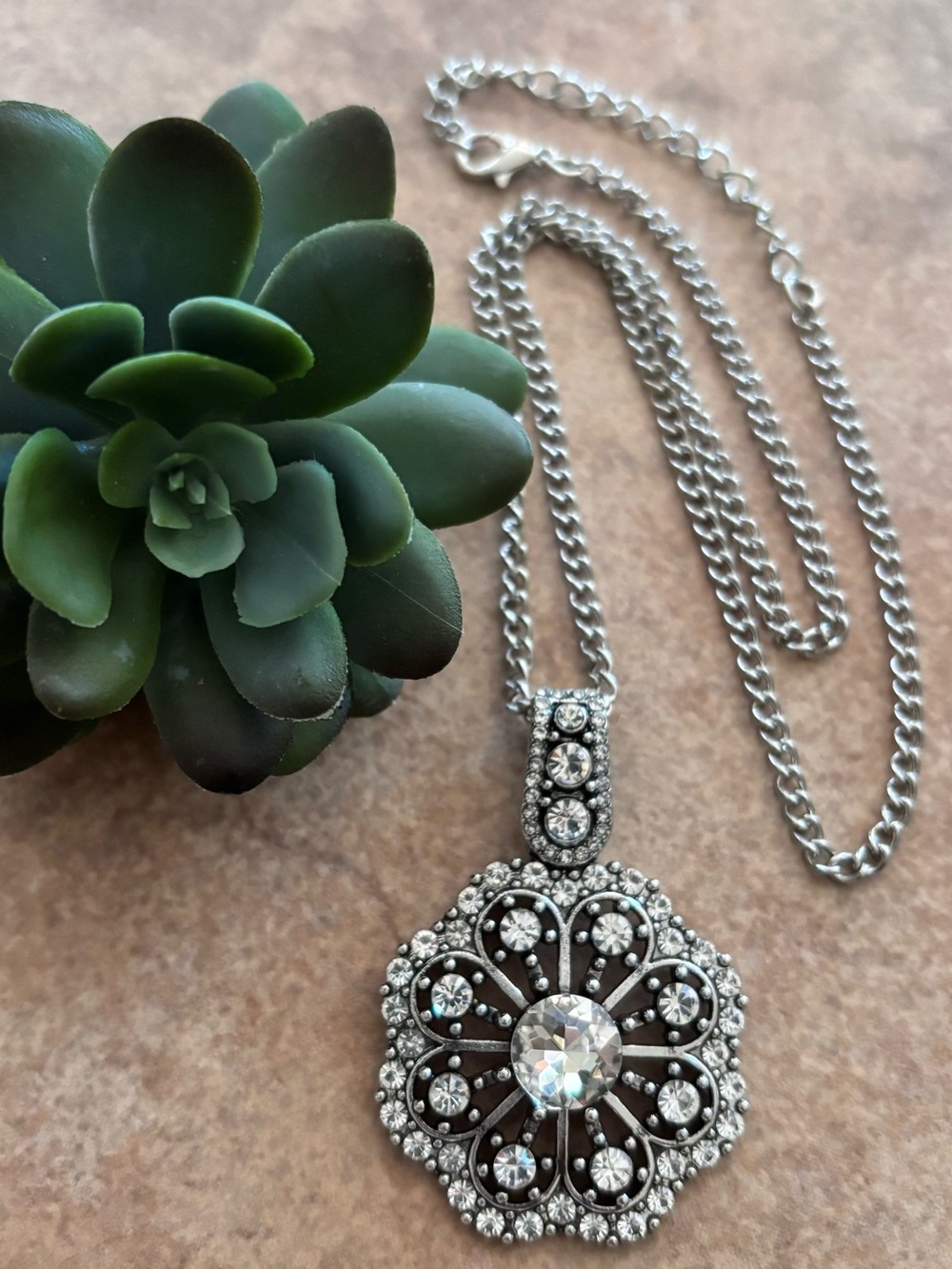 Rhinestone Silver Tone Necklace
